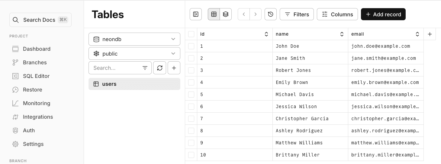 Output in Neon console